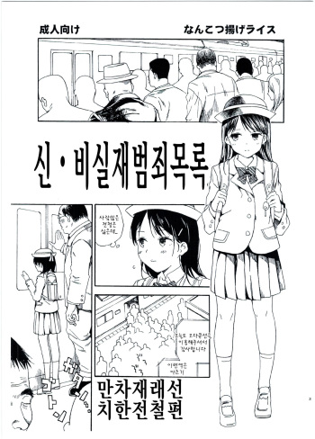 (C91) [Nankotsu Age Rice (kyo1)] Shin Hijitsuzai Hanzai Mokuroku Mansai Zairaisen Chikan Densha Hen | 신・비실재범죄목록 만차재래선 치한전철편 [Korean] [팀 아동복지부] cover